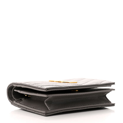 Saint Laurent Grain De Poudre Matelasse Chevron Monogram Flap Card Case Storm 4 of 6