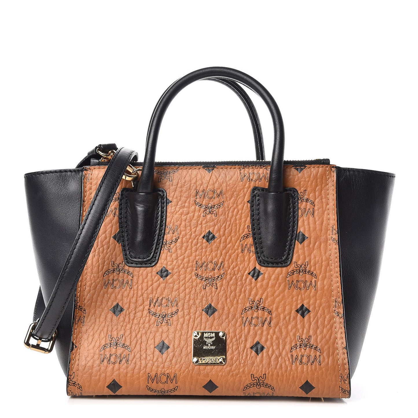 Visetos Small Kathy Double Zip Tote Cognac Black