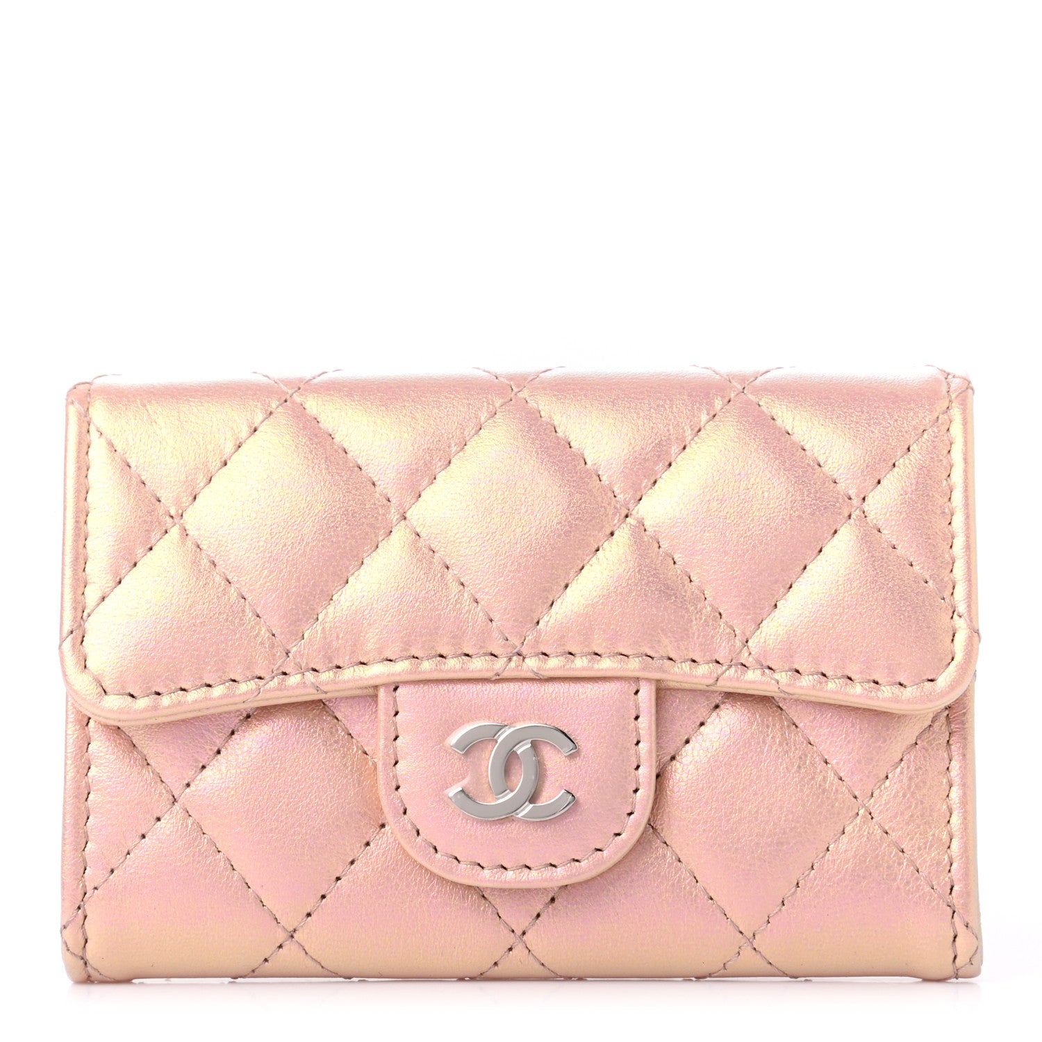 Chanel Iridescent Calfskin Quilted Flap Card Holder Wallet Pink 1 of 8