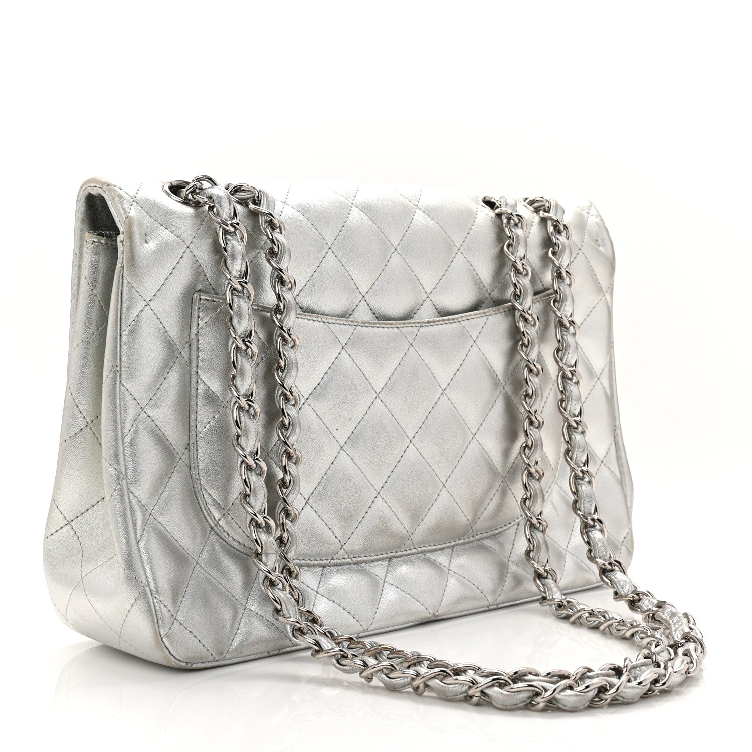 Chanel Metallic Lambskin Quilted Jumbo Single Flap Silver 1795922