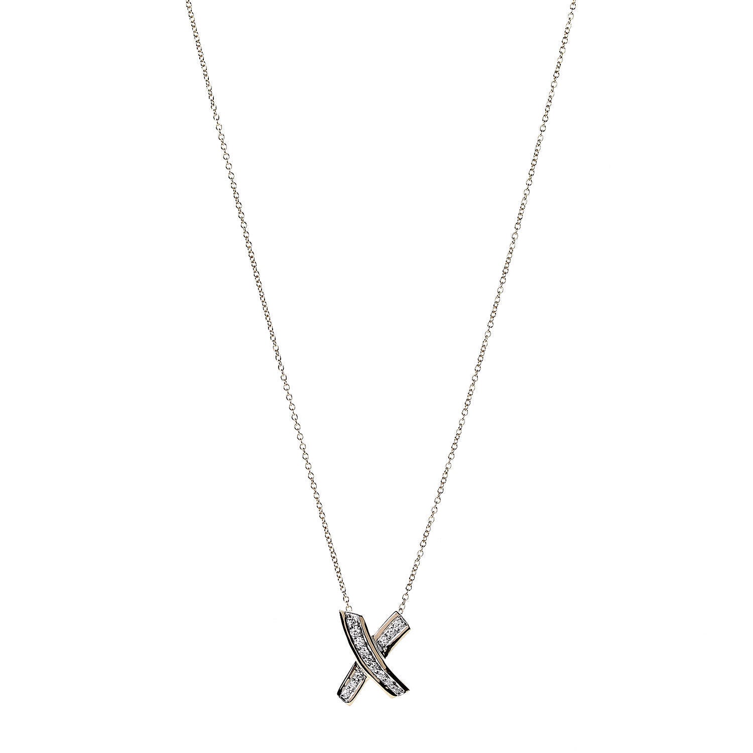 Tiffany 18K Yellow Gold Platinum Diamond Paloma Picasso Graffiti X Pendant Necklace 1 of 7