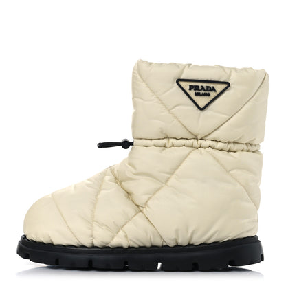 Prada Re-Nylon Piuma Triangle Logo Padded Drawcord 20mm Snow Boots 37 Avorio 1 of 8