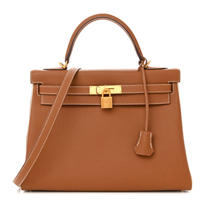 Hermes Togo Horseshoe Kelly Retourne 32 Gold Craie 1 of 11