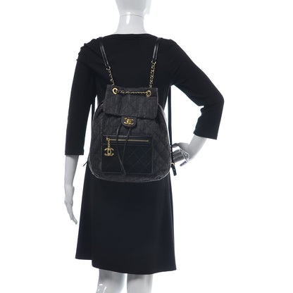 Chanel Denim Calfskin Quilted Backpack Dark Grey Black 2 of 8