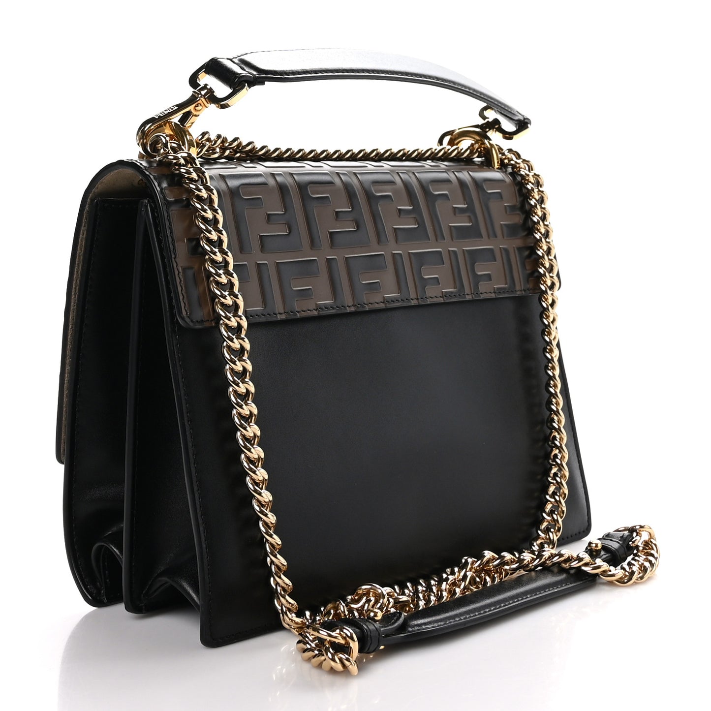 Vitello Liberty Bi-Color FF 1974 Embossed Chain Strap Kan U Shoulder Bag Black Maya