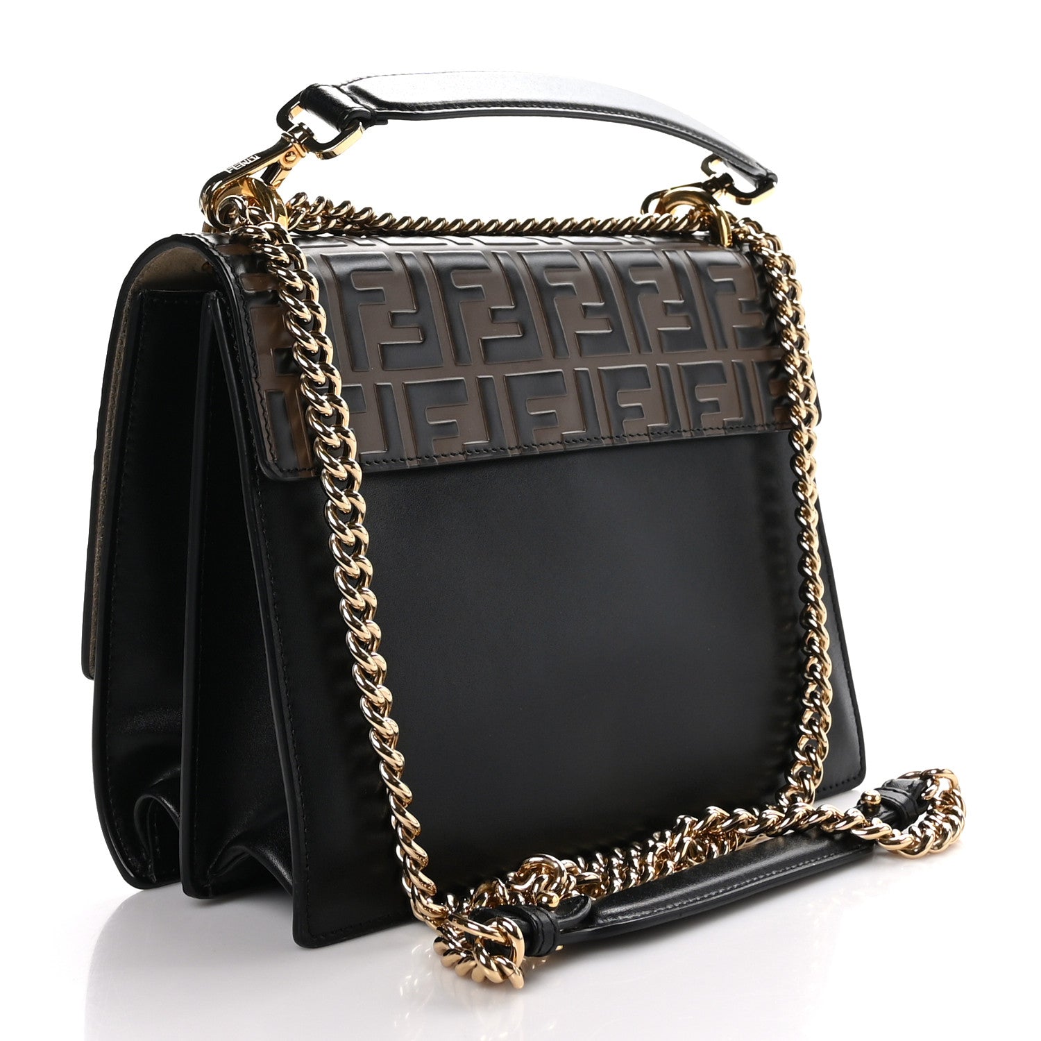 Fendi Vitello Liberty Bi-Color FF 1974 Embossed Chain Strap Kan U Shoulder Bag Black Maya 3 of 10