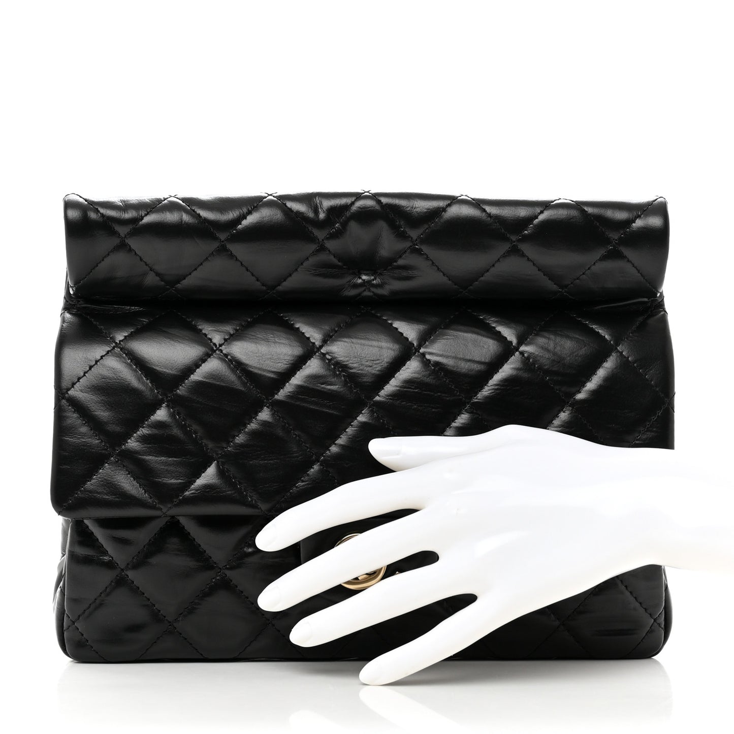 Crumpled Calfskin Quilted Clutch Black