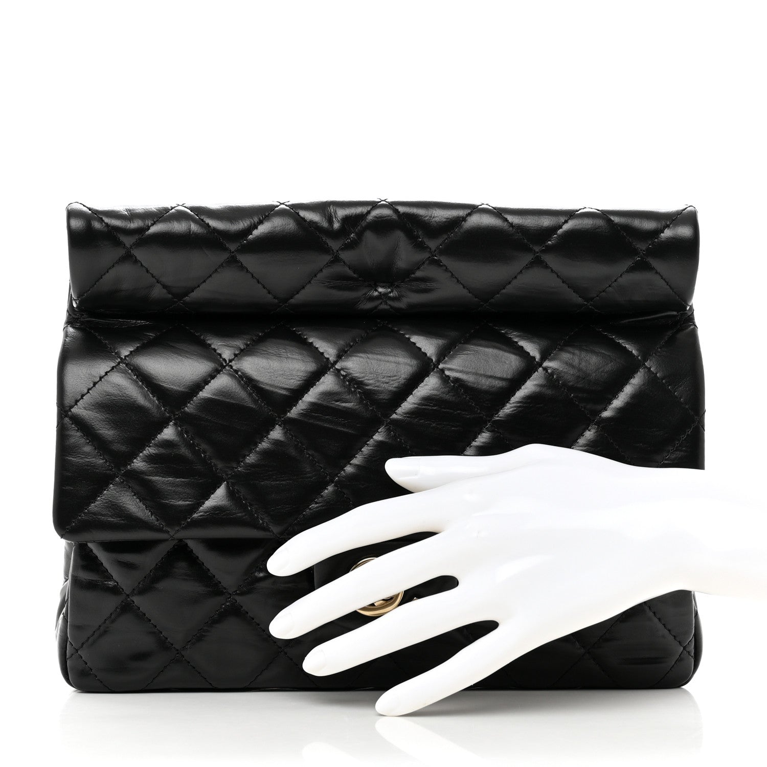 Chanel Crumpled Calfskin Quilted Clutch Black 2 of 7