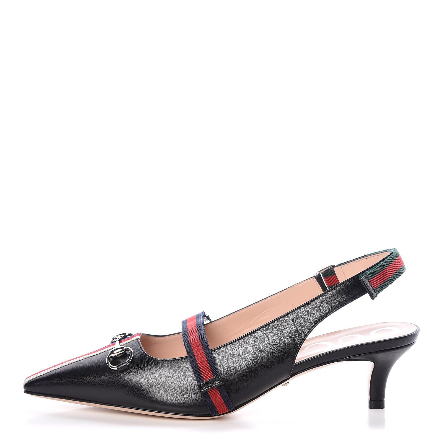 Gucci Malaga Kid Web Horsebit Low Heel Slingback Pumps 38.5 Black 1 of 8