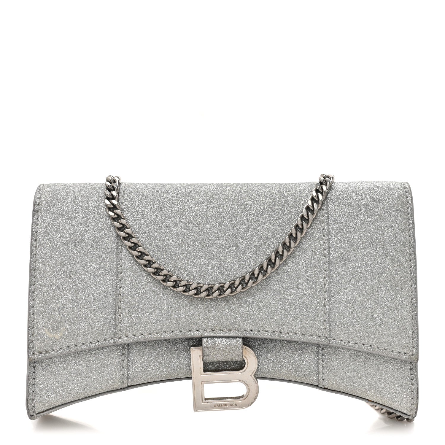 Balenciaga Sparkling Fabric XS Hourglass Wallet On Chain Silver 1 of 15