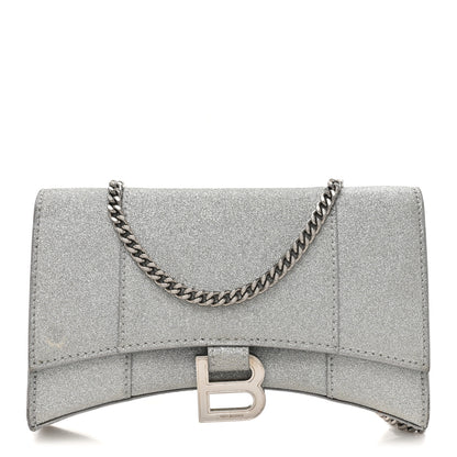 Balenciaga Sparkling Fabric XS Hourglass Wallet On Chain Silver 1 of 15