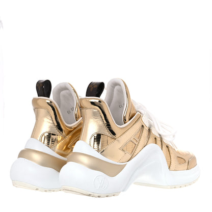 Louis Vuitton Metallic Calfskin Technical Nylon LV Archlight Sneakers 36 Gold White 4 of 16