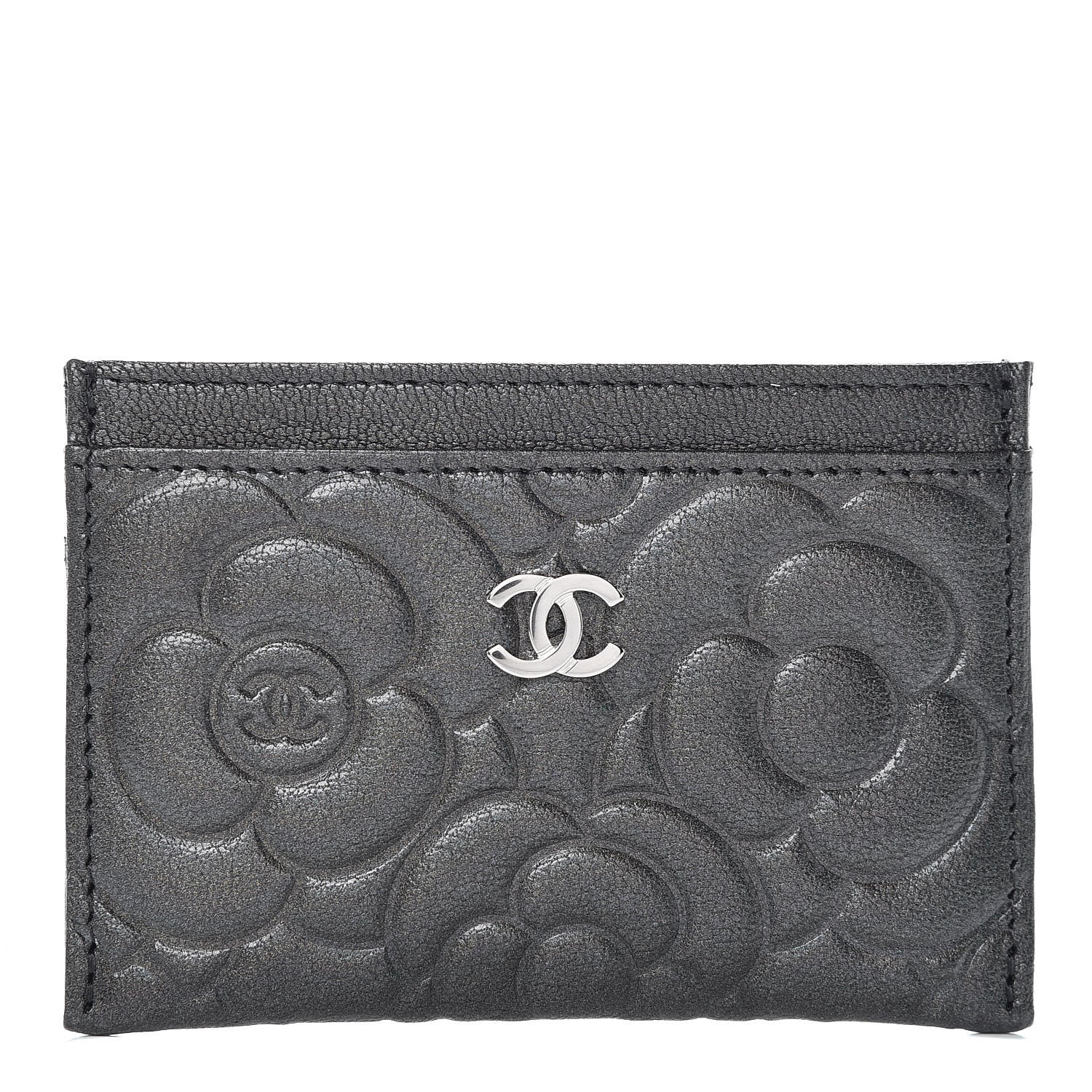 Chanel Goatskin Camellia Embossed Card Holder Grey 1 of 8