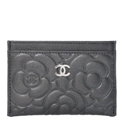 Chanel Goatskin Camellia Embossed Card Holder Grey 1 of 8