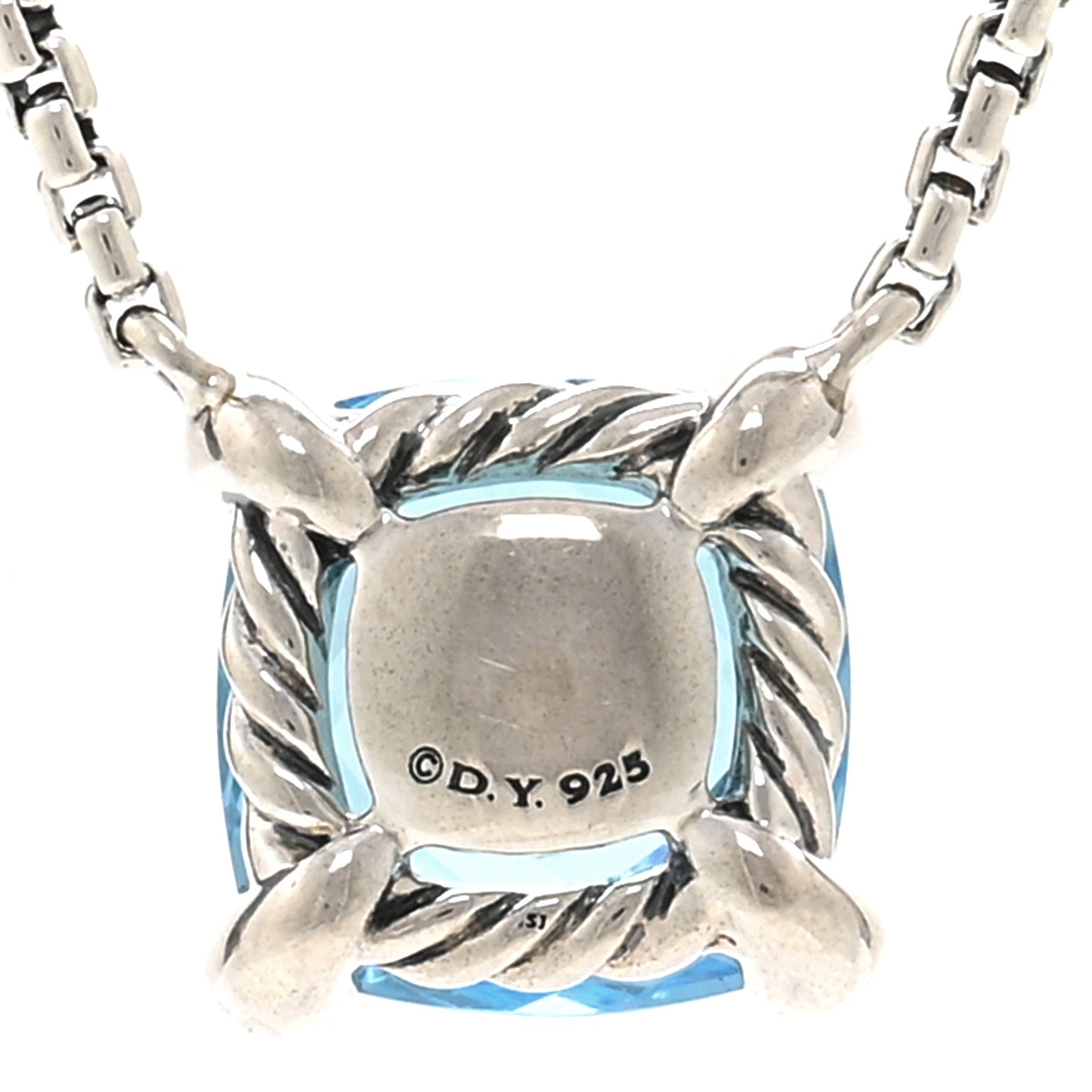 Sterling Silver Diamond Blue Topaz 9mm Petite Chatelaine Pendant Necklace
