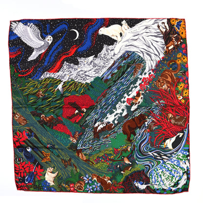 Hermes Silk Into the Canadian Wild Scarf 90 Vert Rouge Brun 1 of 5