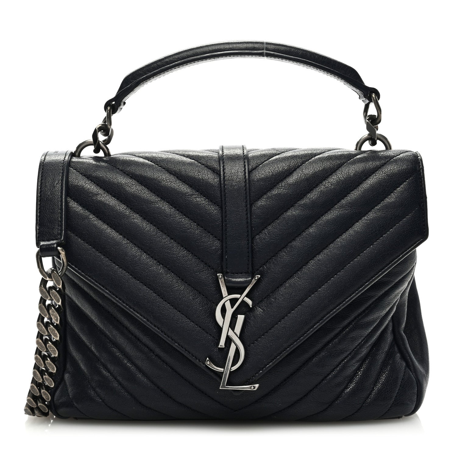 Saint Laurent Sheepskin Matelasse Chevron Monogram Medium College Bag Deep Marine 1 of 8