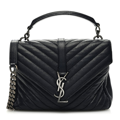 Saint Laurent Sheepskin Matelasse Chevron Monogram Medium College Bag Deep Marine 1 of 8