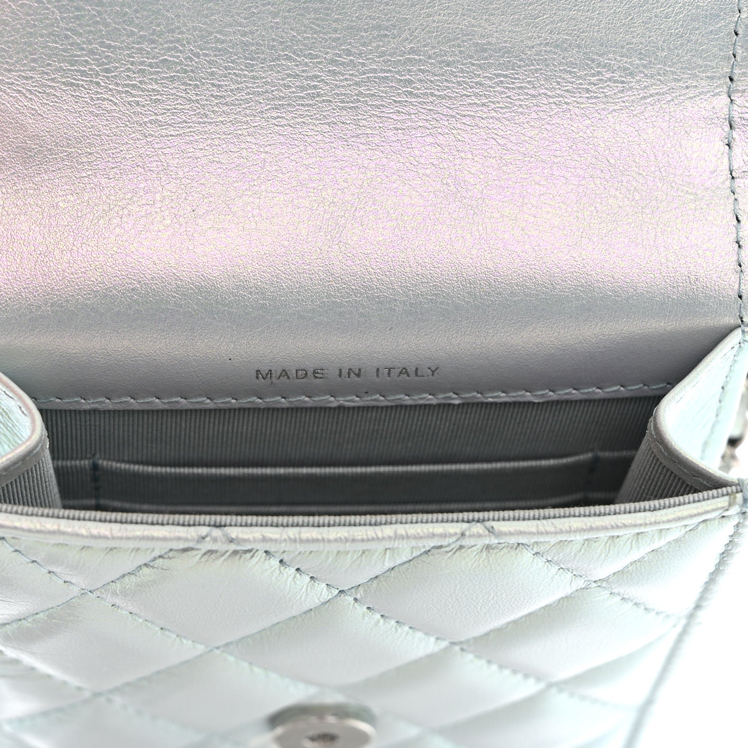 Chanel Iridescent Lambskin Quilted CC Phone Holder Blue 7 of 12