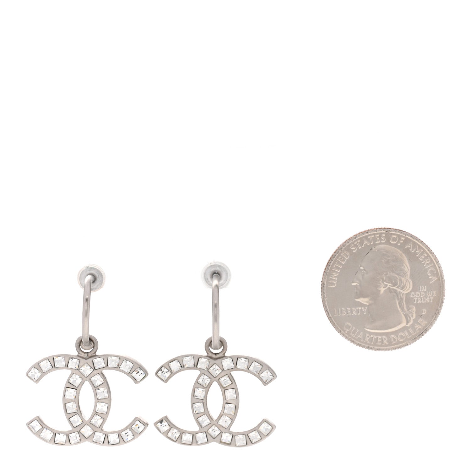 Chanel Baguette Crystal CC Dangle Earrings Silver 2 of 3