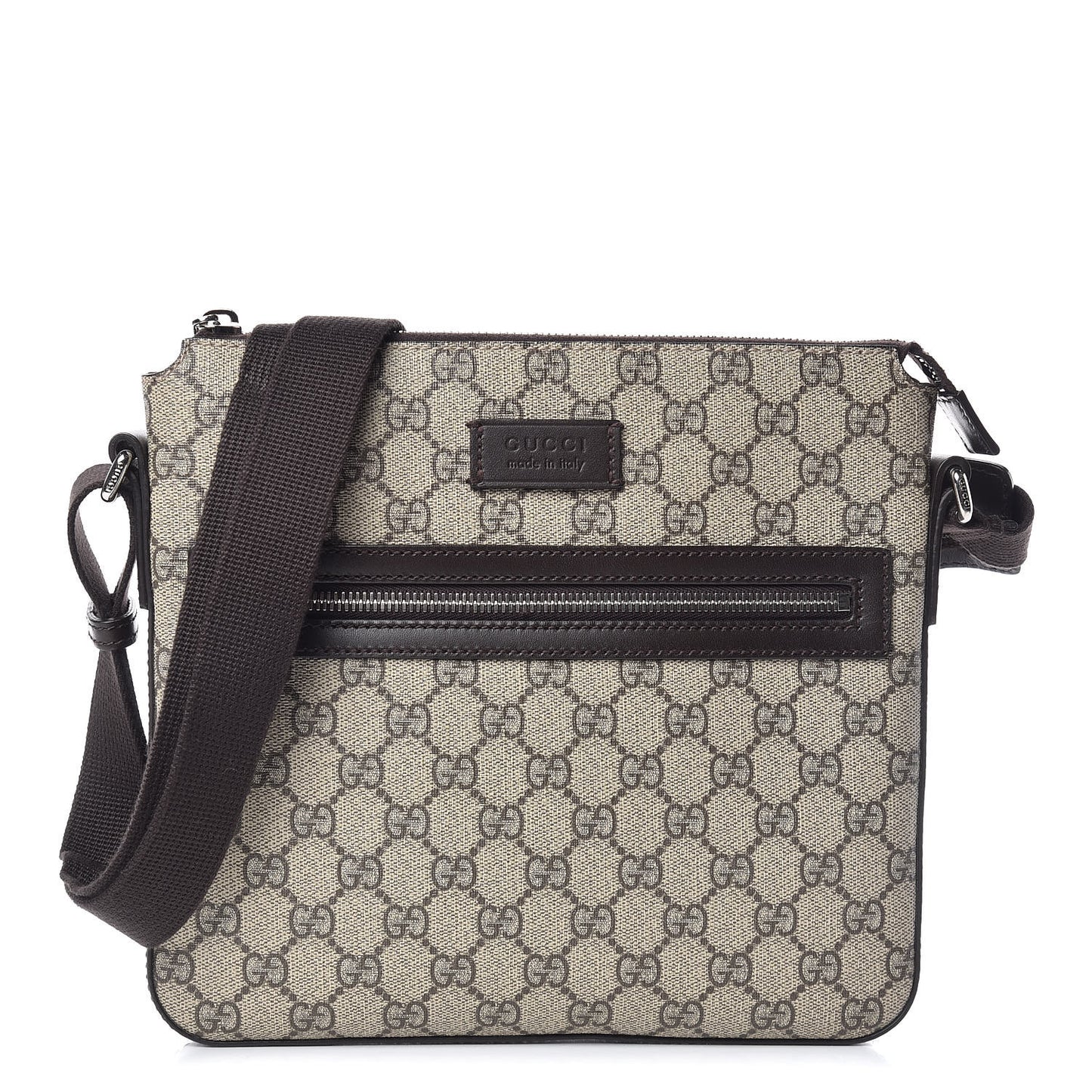 GG Supreme Monogram Selleria Calfskin Small Flat Messenger Bag Beige Ebony Cocoa Marrone Scuro