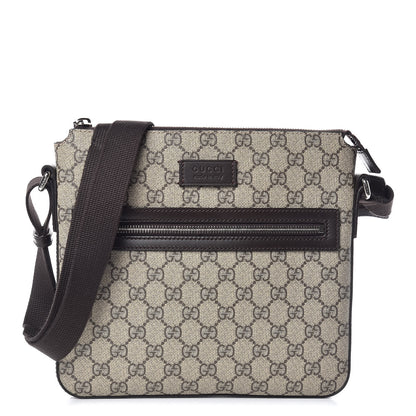 Gucci GG Supreme Monogram Selleria Calfskin Small Flat Messenger Bag Beige Ebony Cocoa Marrone Scuro 1 of 9
