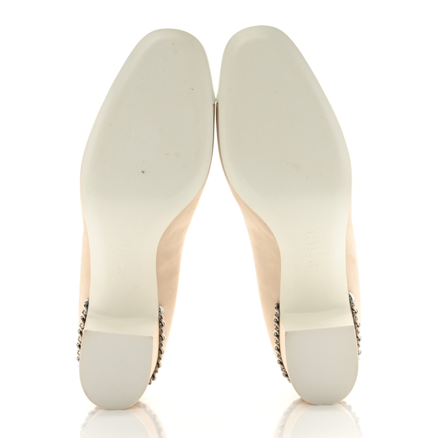 Chanel Velvet Matte Calfskin Patent Chain CC Cap Toe Pumps 39 Beige White 5 of 12