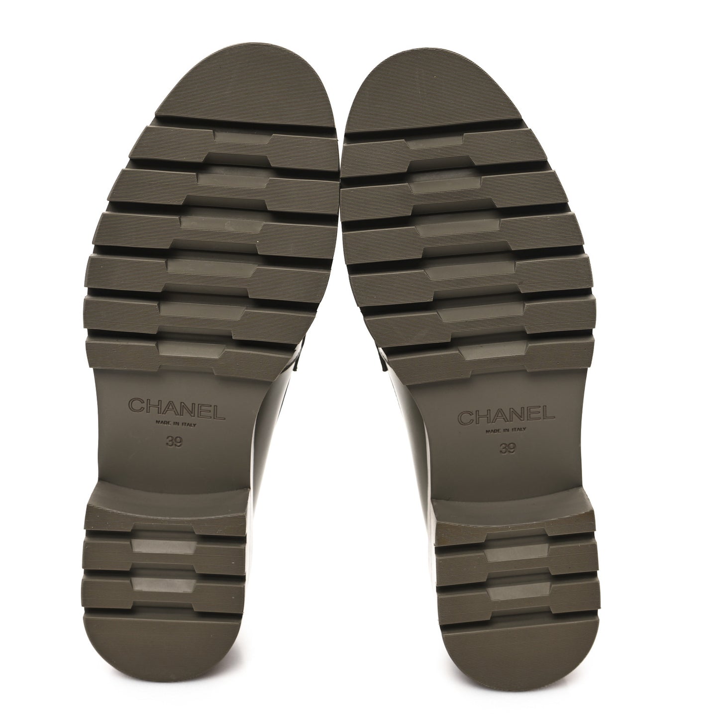 Calfskin Metal CC Loafers 39 Khaki
