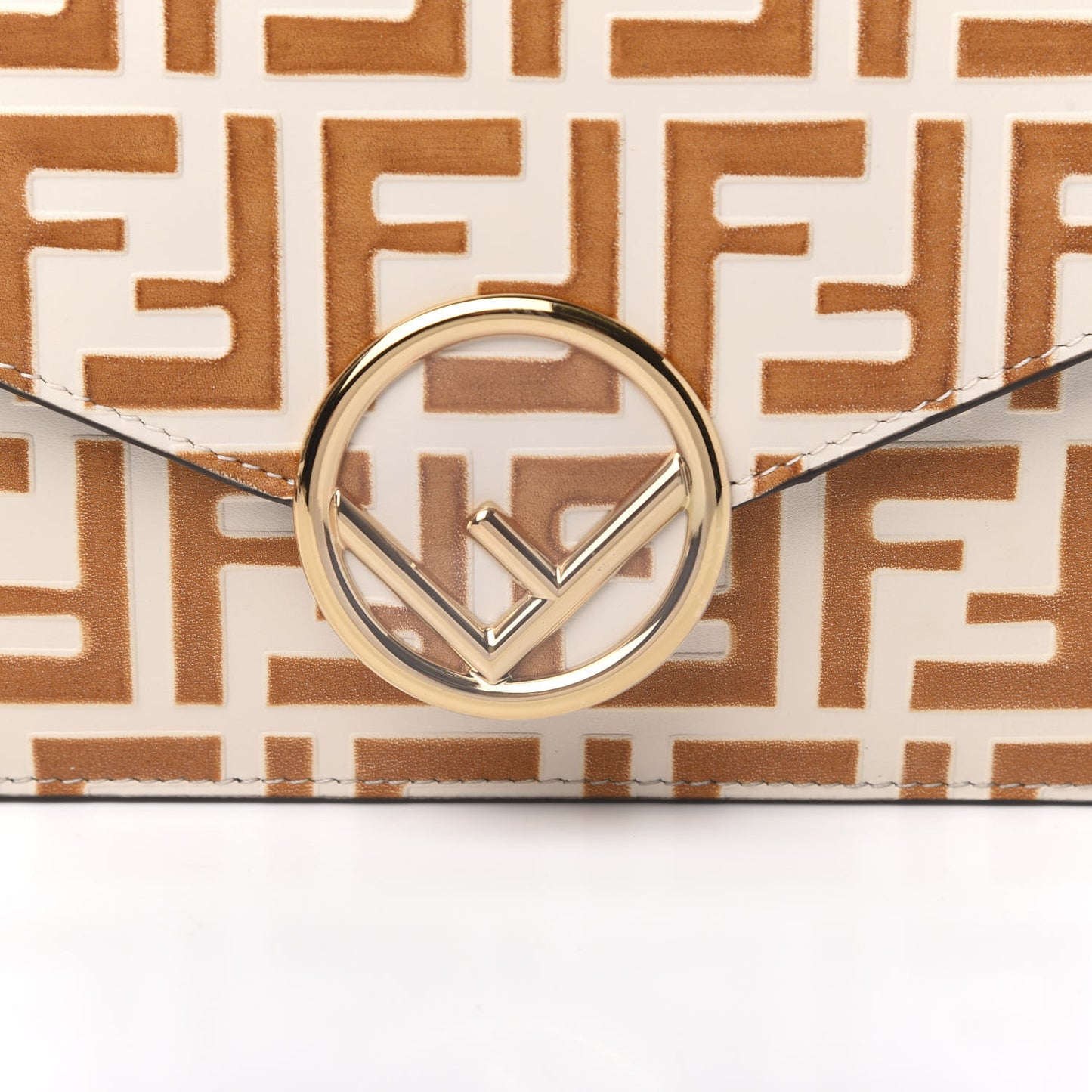 Vitello Soft F is Fendi Bi-Color FF 1974 Embossed Medium Envelope Wallet On Chain Camelia Saddler