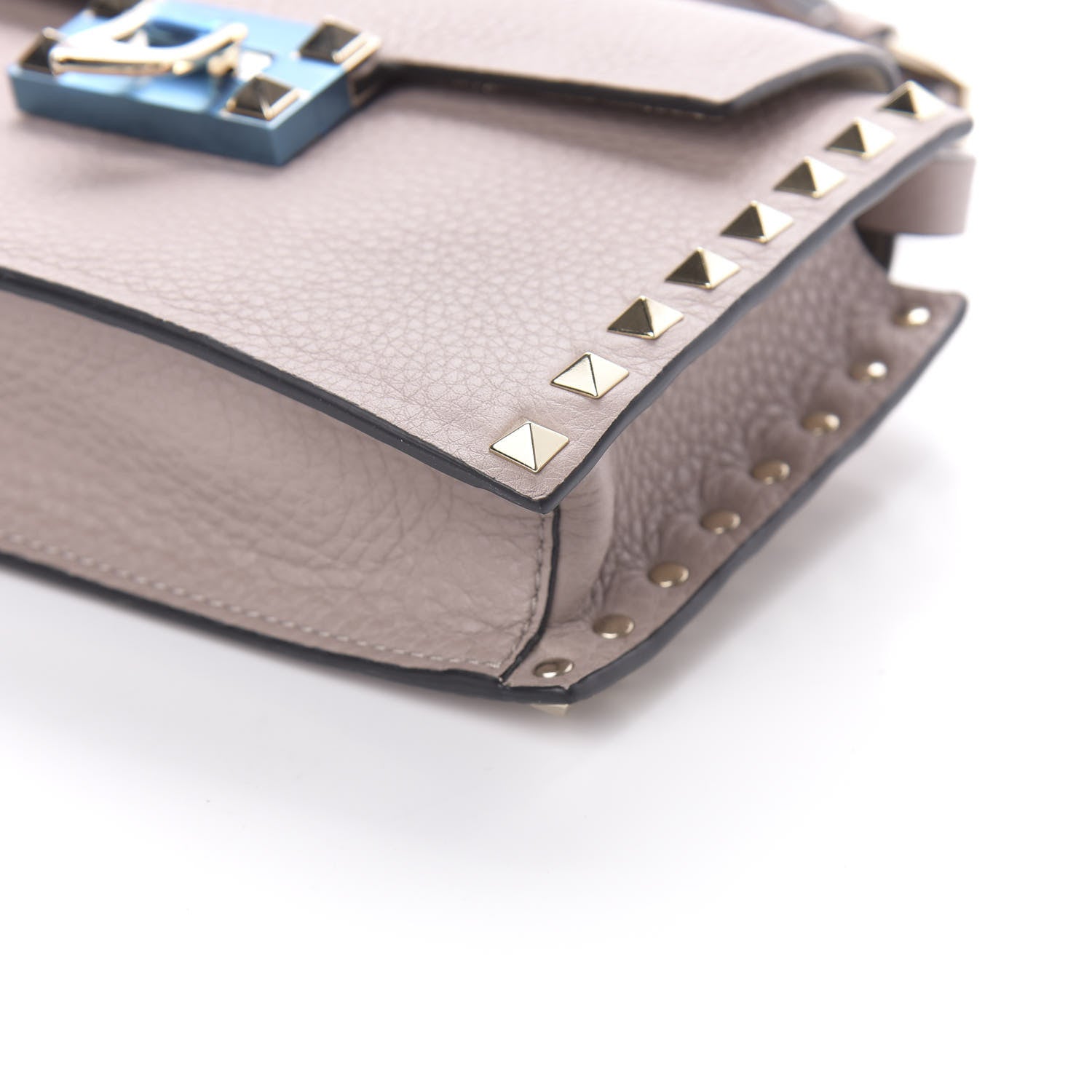 Valentino Garavani Pebbled Calfskin Small Rockstud Overlay Flap Shoulder Bag Poudre 8 of 9