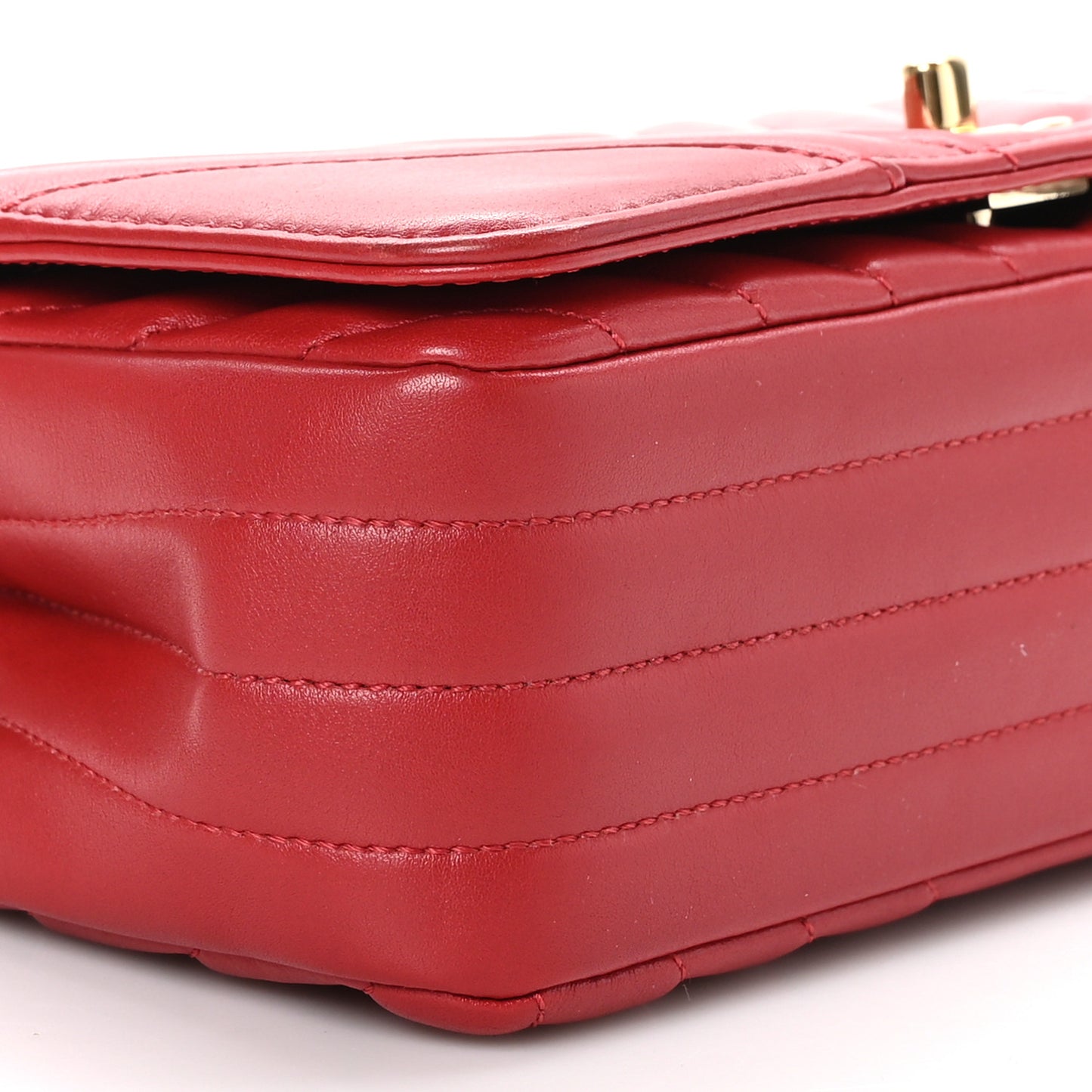 Calfskin Chevron Quilted Mini Statement Flap Red