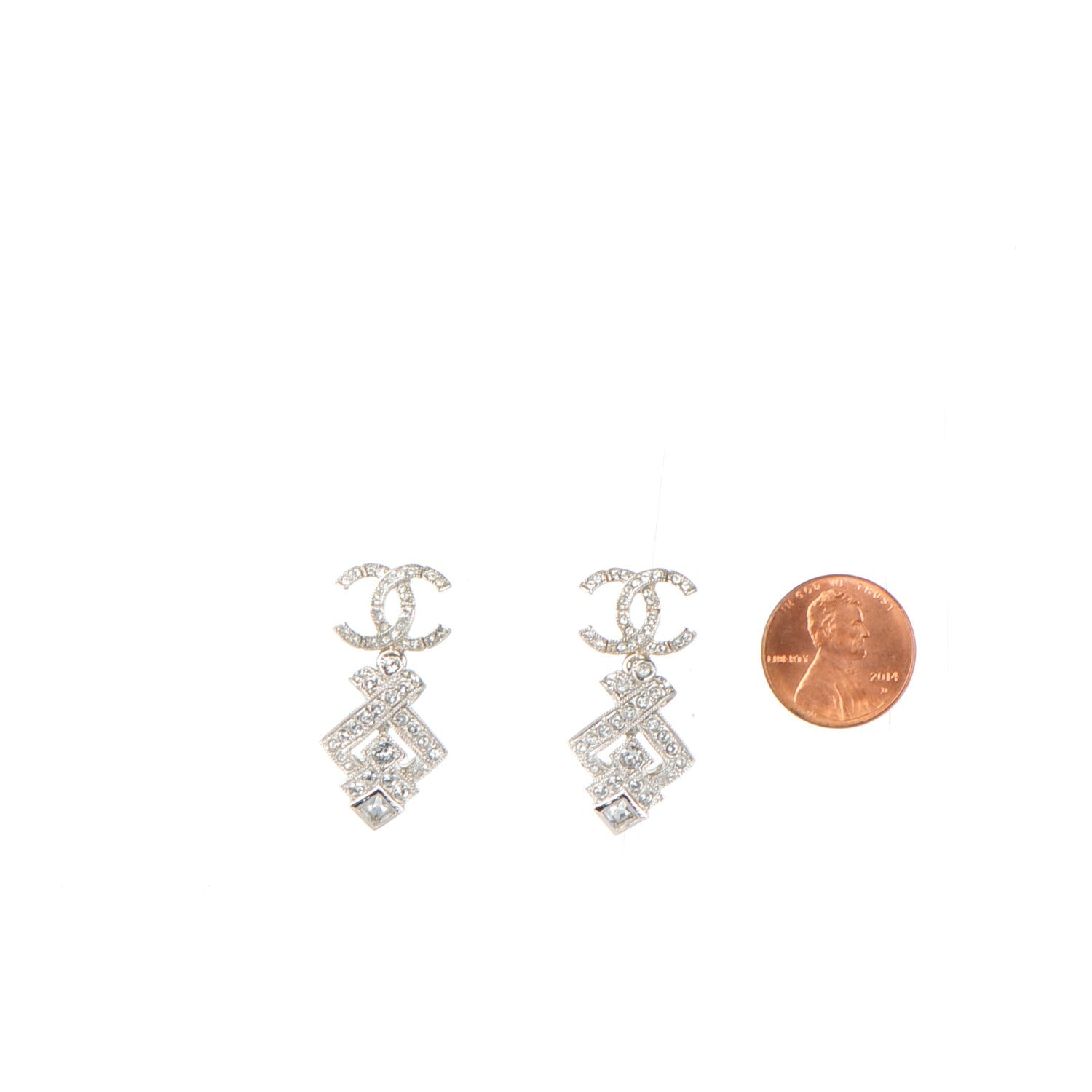 Chanel Crystal CC Drop Earrings Silver 2 of 5