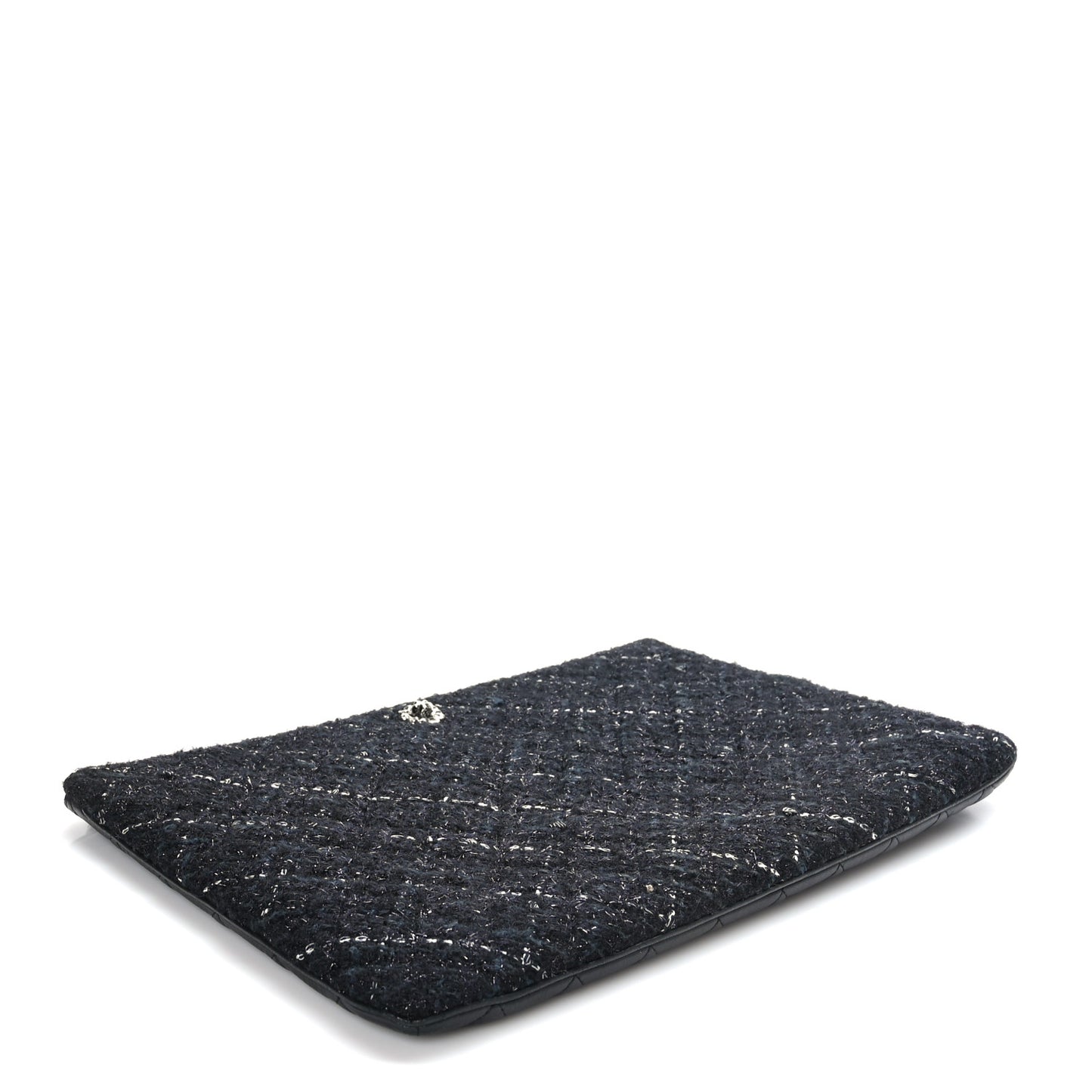 Tweed Lambskin Quilted Large Cosmetic Case Black