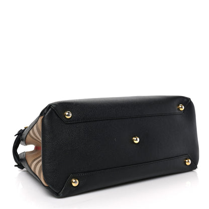 Burberry Grainy Calfskin House Check Medium Banner Tote Black 4 of 10
