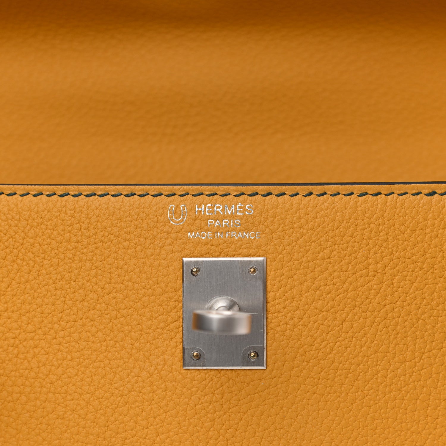 Hermes Togo Horseshoe Kelly Retourne 25 Jaune Ambre Vert Cypress 6 of 10