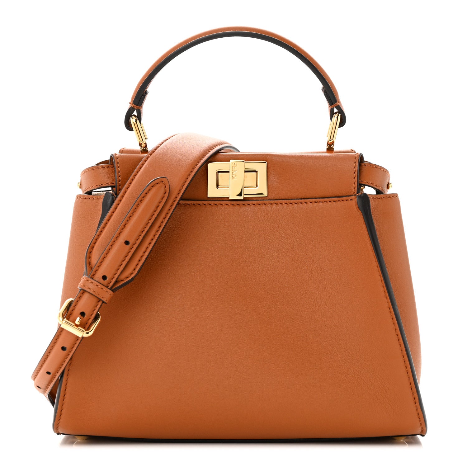 Fendi Vitello Seta Canvas FF Embroidered Mini Peekaboo Iconic Satchel Brandy Grezzo 1 of 21