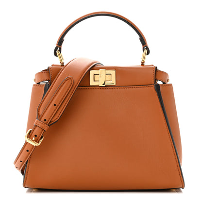 Fendi Vitello Seta Canvas FF Embroidered Mini Peekaboo Iconic Satchel Brandy Grezzo 1 of 21