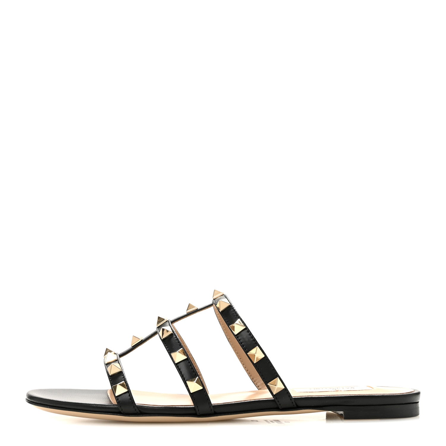 Valentino Garavani Nappa Rockstud Caged Flat Slide Sandals 37 Black 1 of 10
