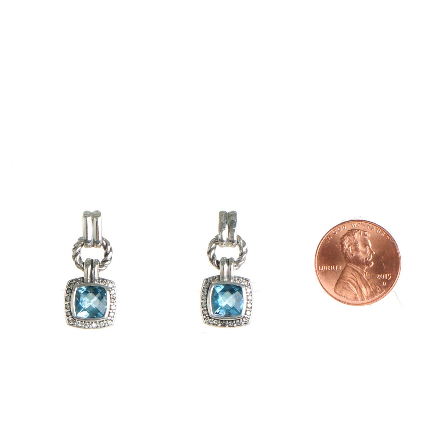 Sterling Silver Diamond Blue Topaz 7mm Renaissance Drop Earrings