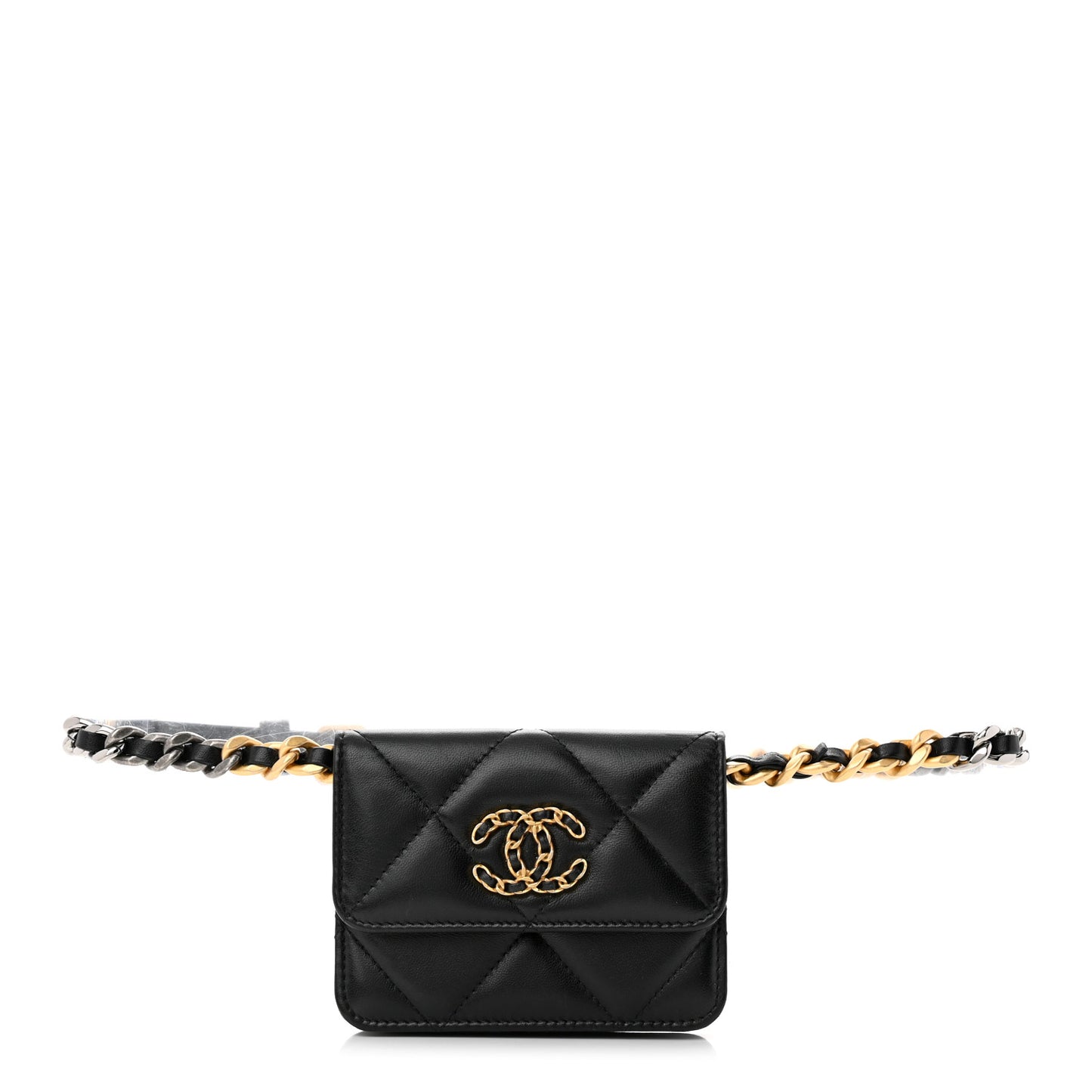Lambskin Quilted Chanel 19 Flap Belt Bag Black