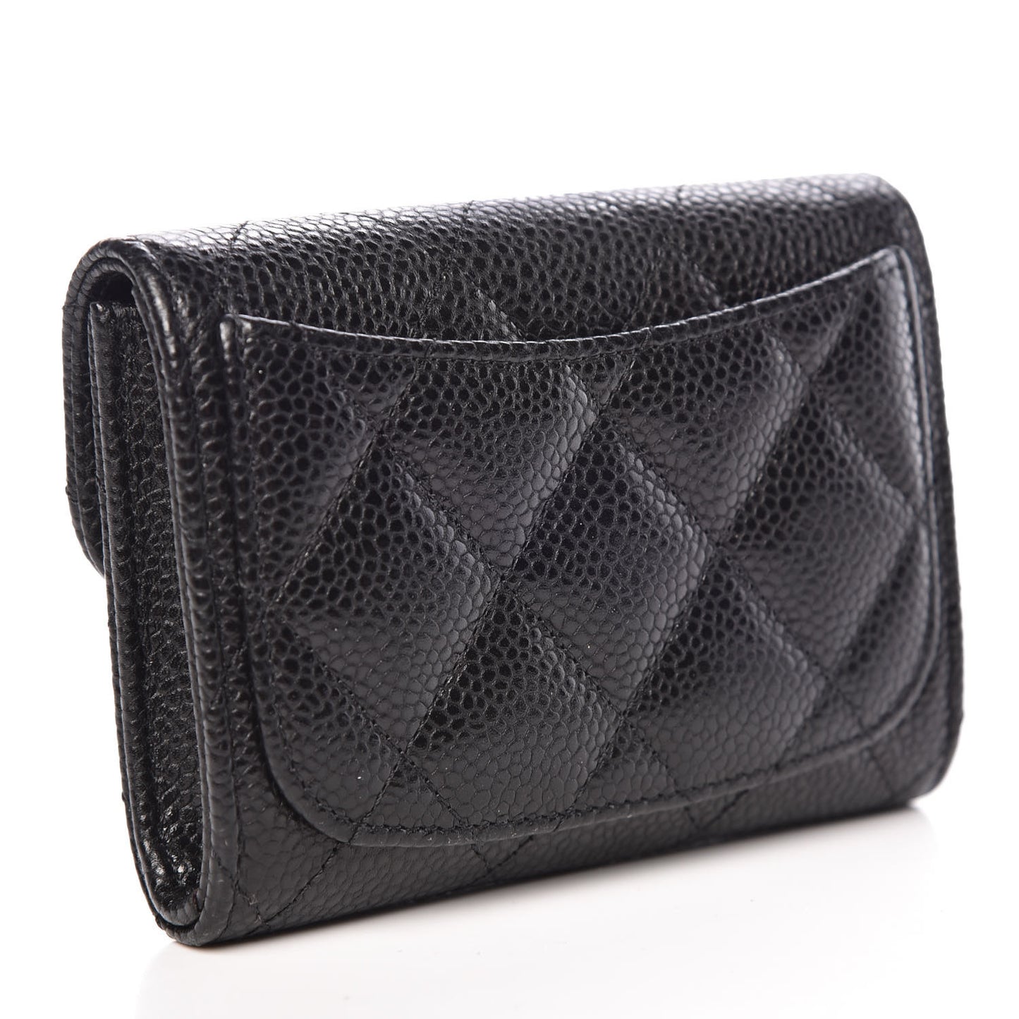 Caviar Quilted Flap Card Holder Wallet Black