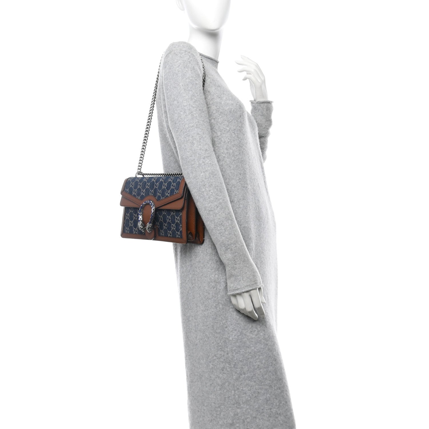 Gucci New Denim GG Monogram Dollar Calfskin Enamel Small Dionysus Shoulder Bag Blue Tea Cuir Epilog Electric Blue 2 of 11