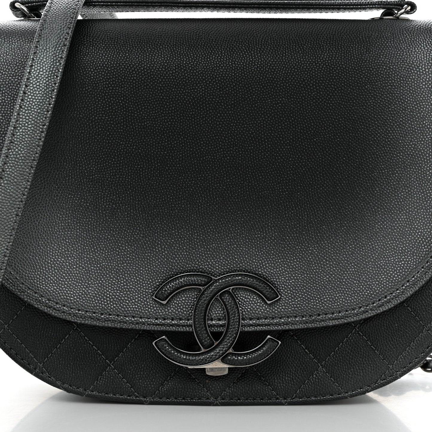 Metallic Caviar Quilted Medium Coco Curve Messenger Flap Black Ruthenium