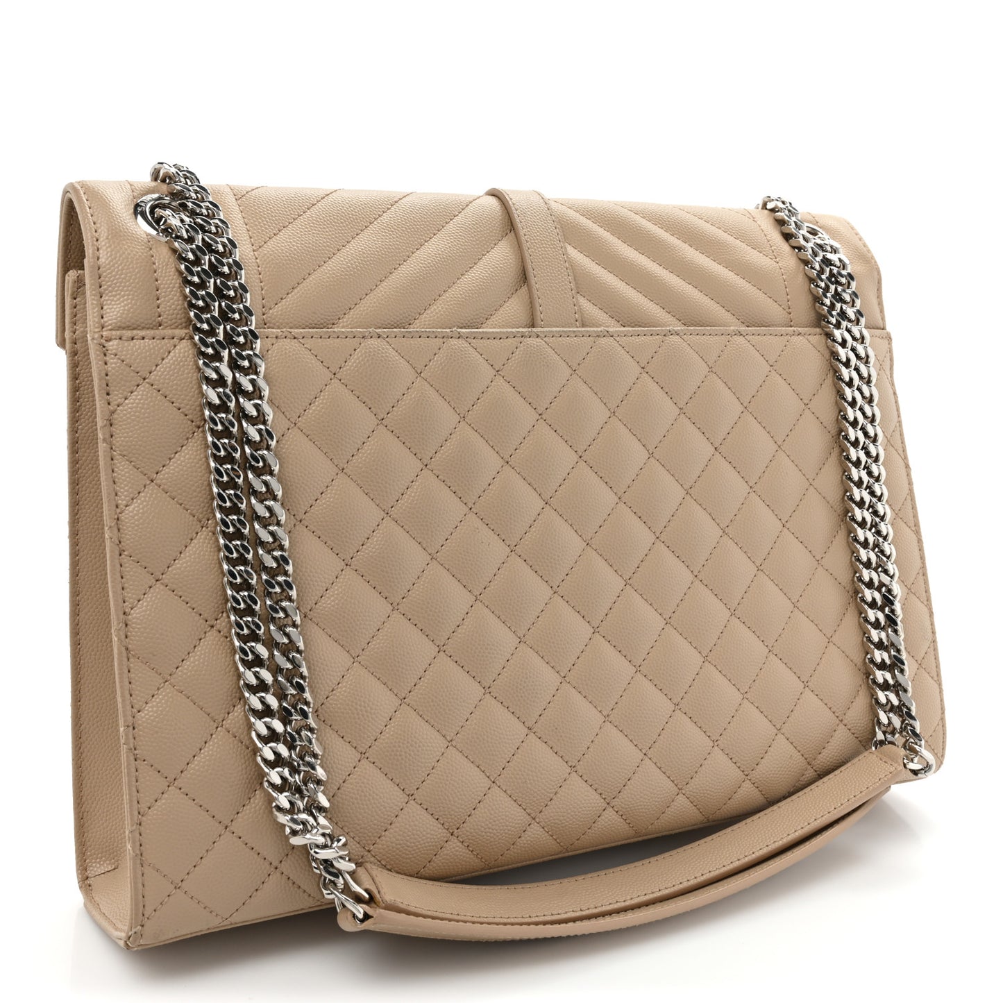 Grain De Poudre Mixed Matelasse Large Triquilt Monogram Satchel Dark Beige