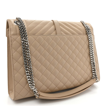 Saint Laurent Grain De Poudre Mixed Matelasse Large Triquilt Monogram Satchel Dark Beige 3 of 15