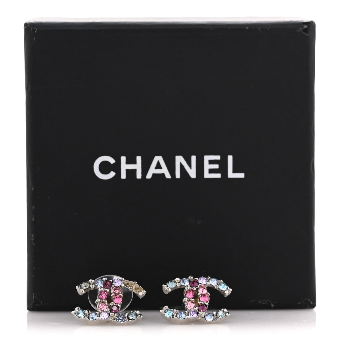 Chanel Metal Crystal CC Earrings Silver Multicolor 6 of 6