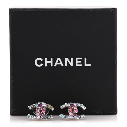Chanel Metal Crystal CC Earrings Silver Multicolor 6 of 6