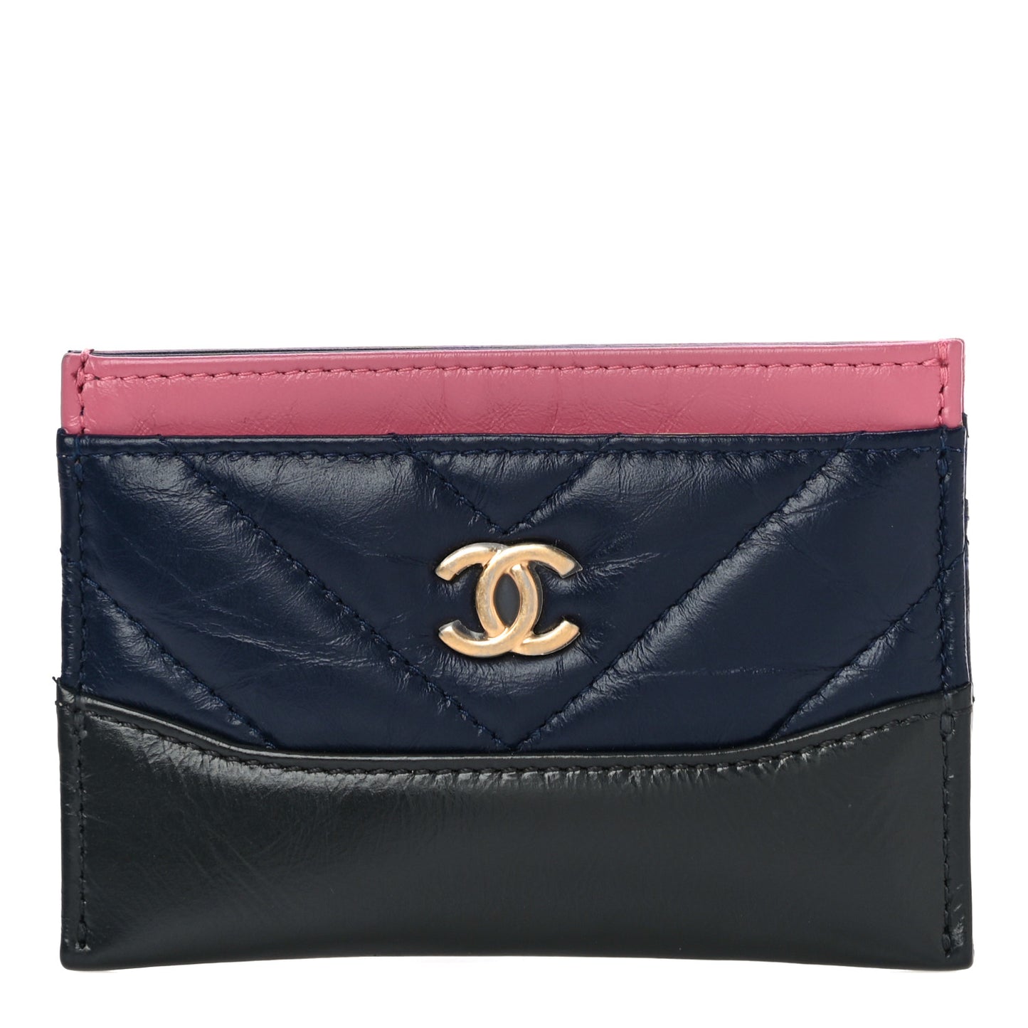 Aged Calfskin Chevron Quilted Gabrielle Card Holder Wallet Pink Navy Charcoal