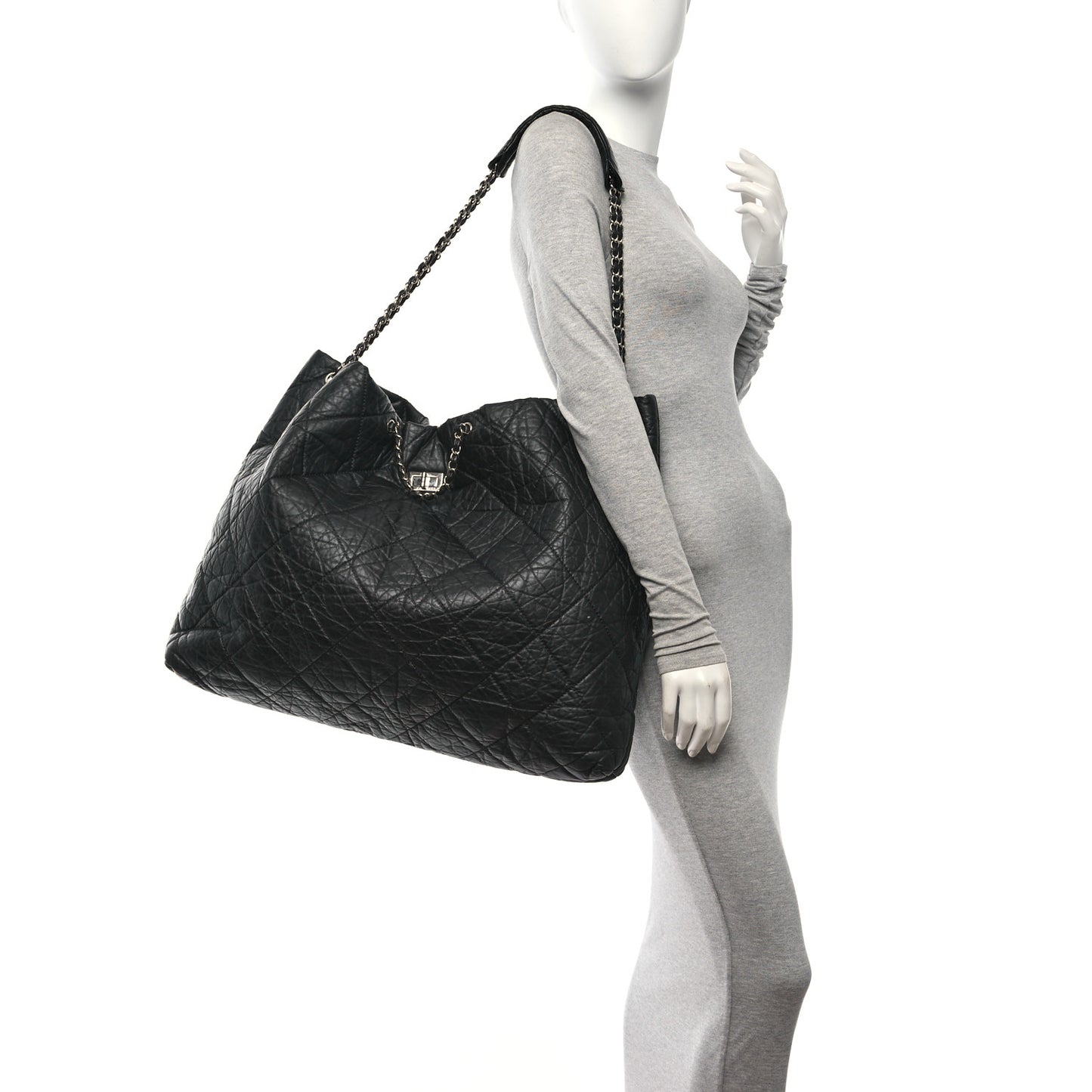 Aged Calfskin Large Reissue Drawstring Tote Black