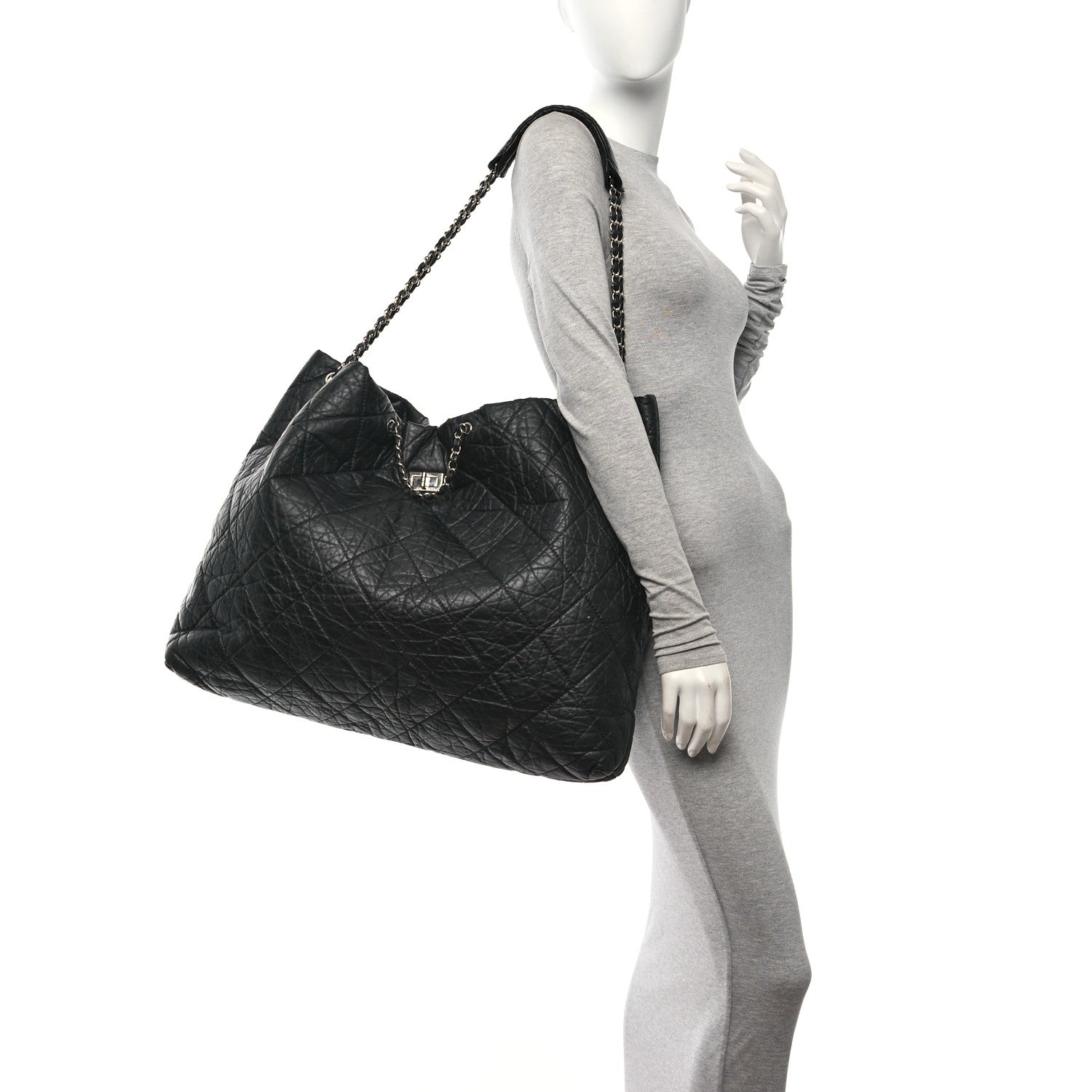 Chanel Aged Calfskin Large Reissue Drawstring Tote Black 2 of 11